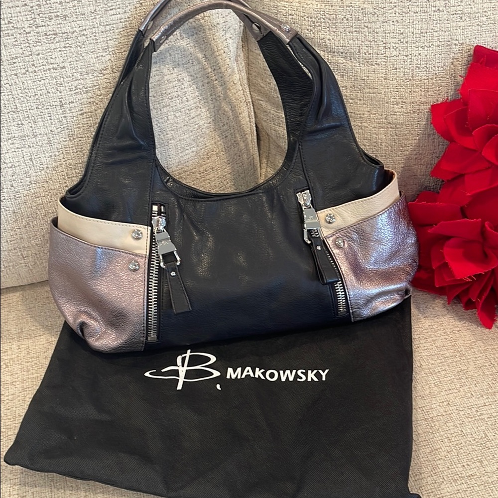 B. Makowsky Black and Silver Hobo Bag